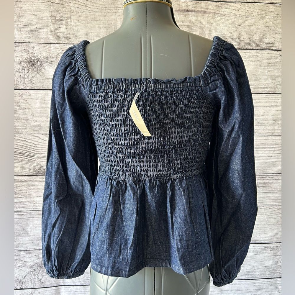 NWT J. Crew Puff-Sleeve Chambray Smocked Top denim blue size small - Picture 14 of 16